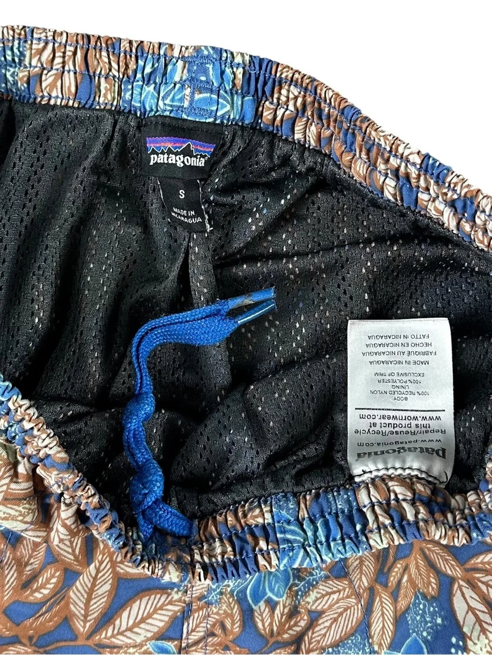Patagonia Blue & Brown Floral Men's Swim Board Shorts